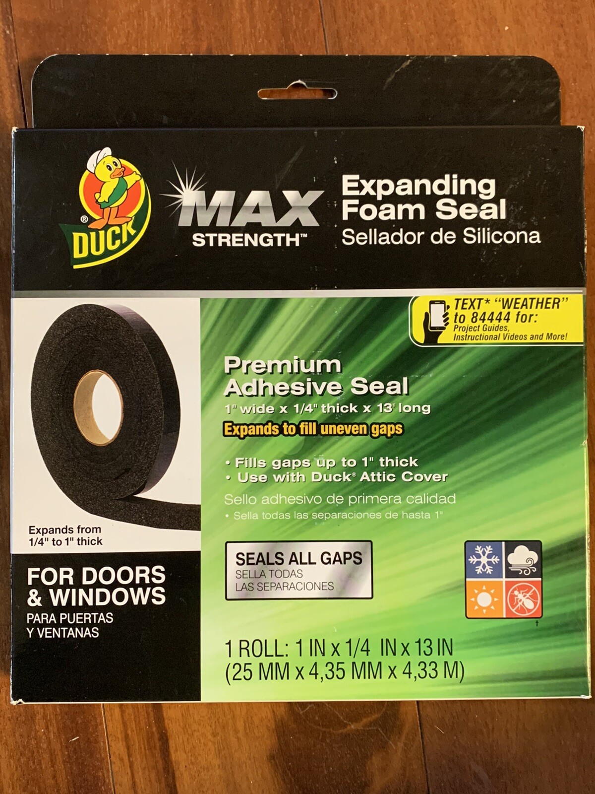Duck #286210 Max Strength Expanding Foam Seal – Black 1 in. x 13 ft., .25″ thick