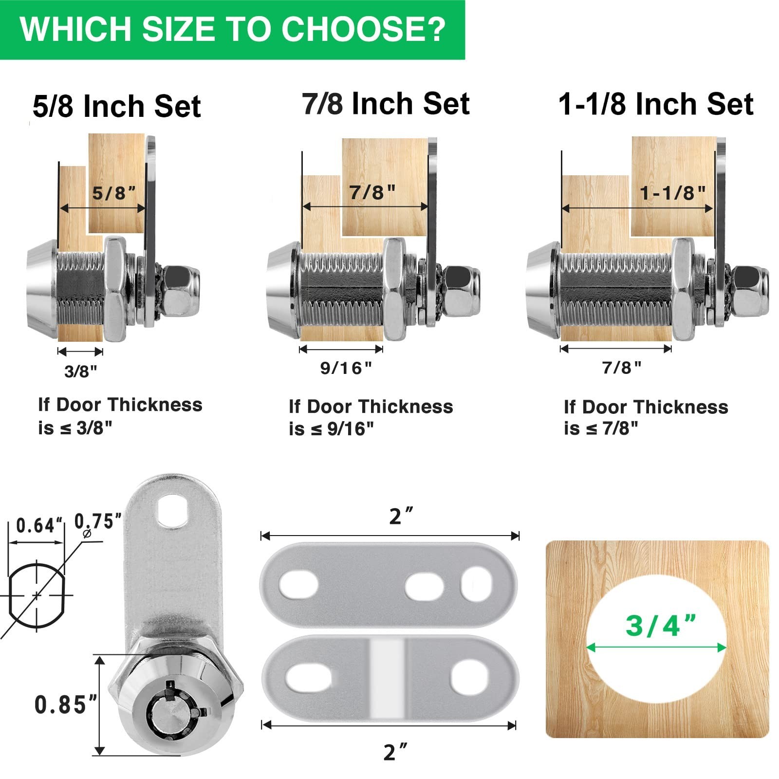 2 Pack Cabinet Lock with Keys, 1-1/8” RV Storage Locks Keyed Alike, RV Loc