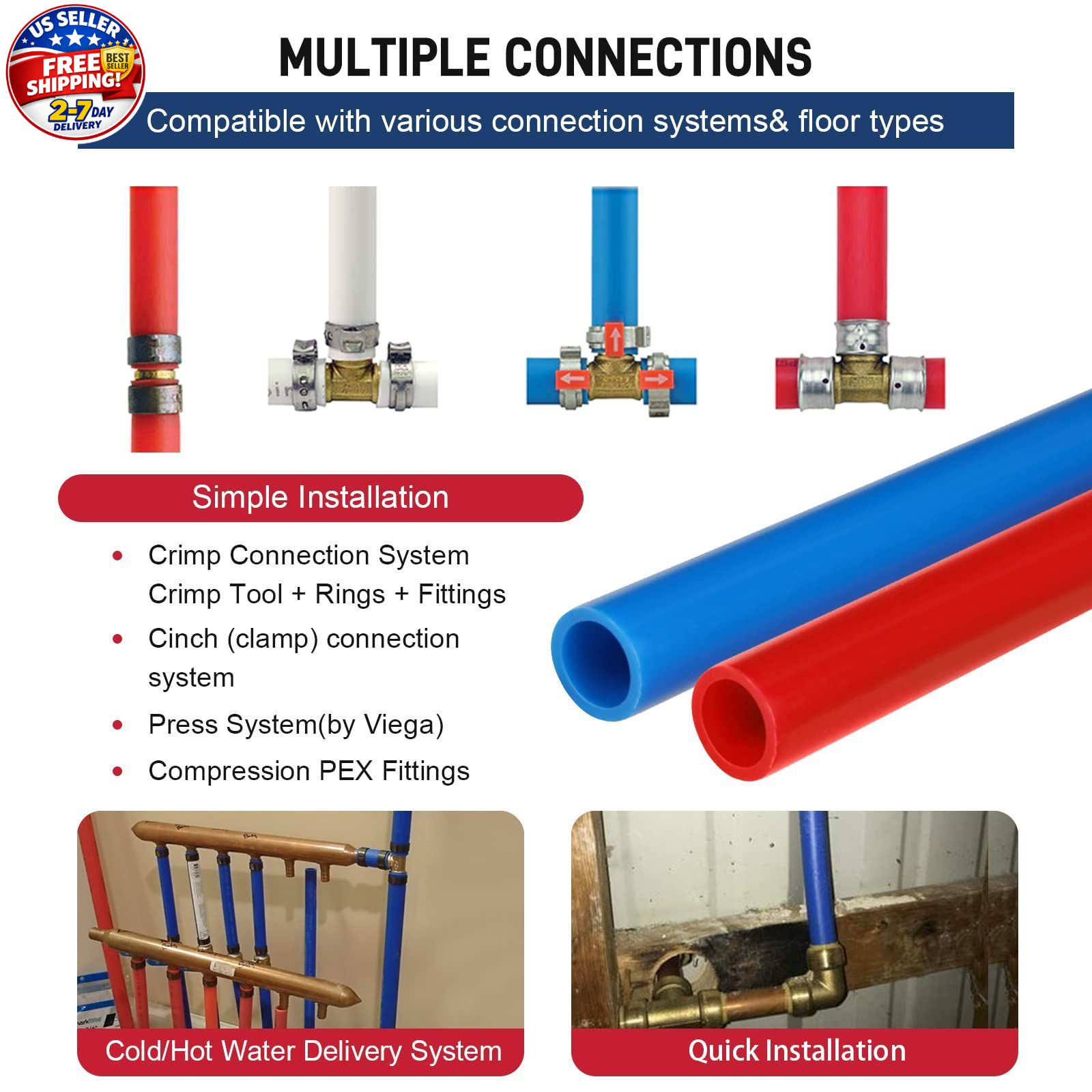 PEX Pipe 1/2 Inch 100ft 2 Rolls PEX Tubing EVOH Pex-B Pipe Non Oxygen Barrier Du