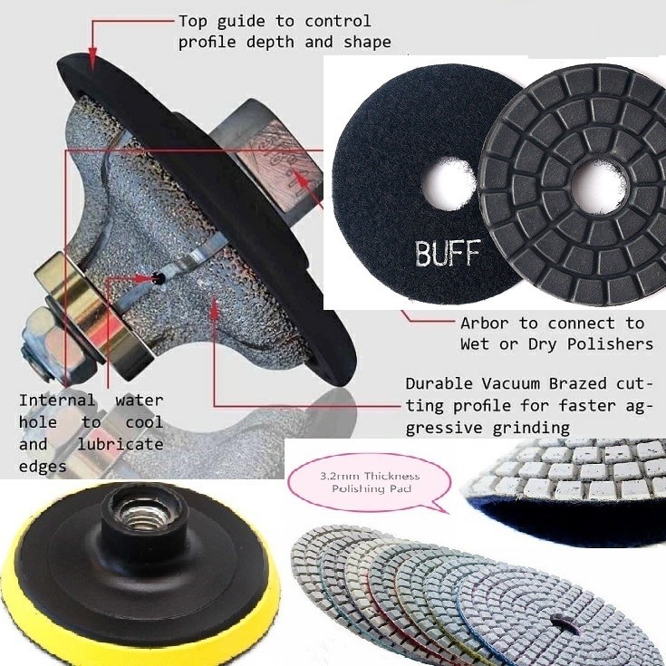 1 1/2″ Ogee Bullnose 40mm F40 Diamond Router Bit Profiler 80 granite polish pad