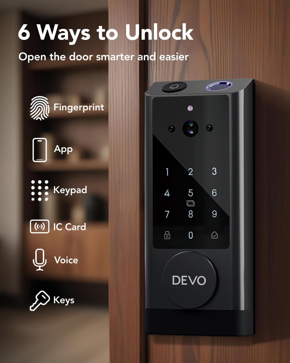 Devo G1 Video Smart Lock with Camera&Doorbell,App Remote Door Modern Black