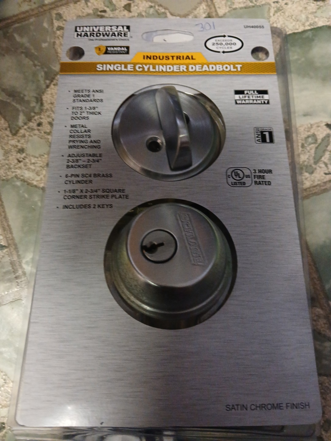 Universal Hardware Commercial Single Cylinder UL Fire Grade 1 Satin Chrome READ
