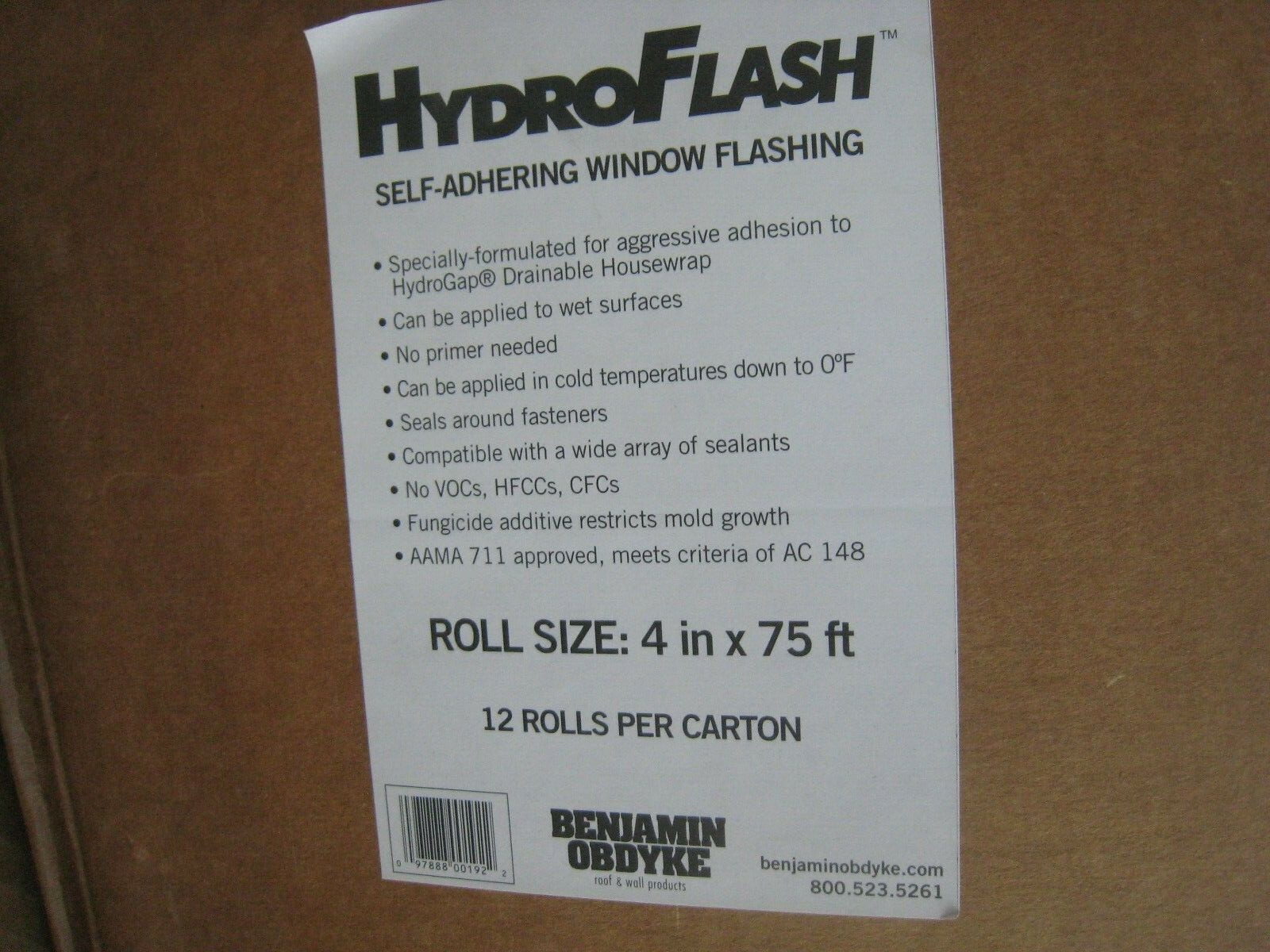 BENJAMIN OBDYKE HYDROFLASH 4″ x 75′ – 2 ROLLS HYDRO FLASH house wrap tape