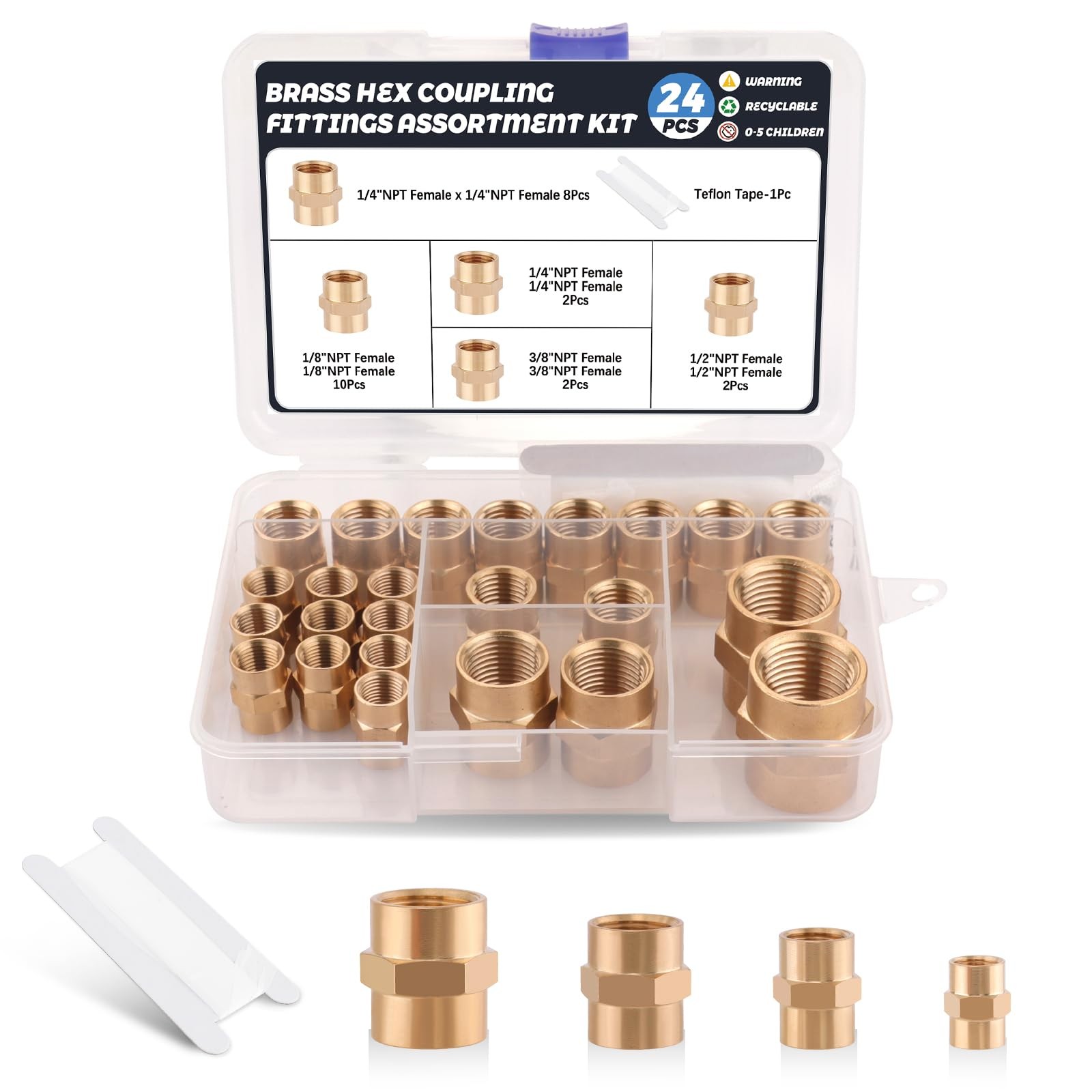 Ailbiuko 24Pcs Brass Pipe Fittings,1/8″ x 1/8″,1/4″ x 1/4″,3/8″ x 1/8″ – 1/2″