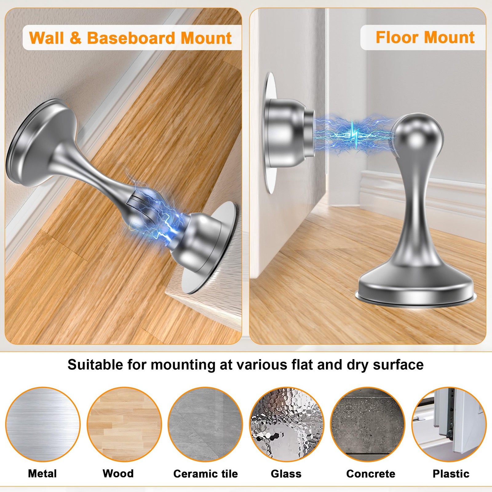 Crosize Magnetic Door Stoppers 2 Pack, Stainless Steel 2 Silver
