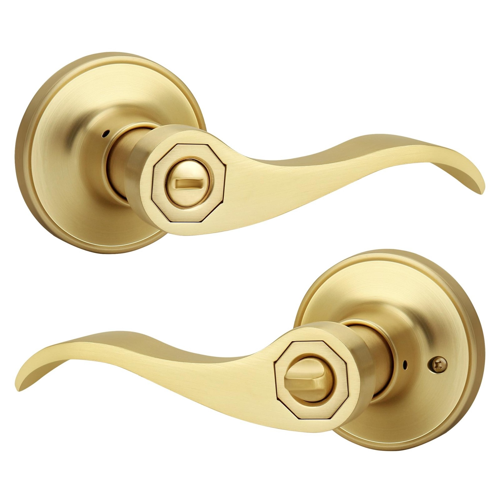 Brushed Gold Wave Style Privacy Door Handle with Privacy Lock, Keyless Door L…