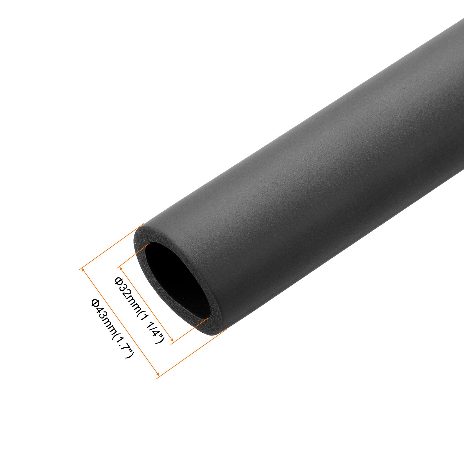 2pcs 3.3ft Pipe Insulation Tube 1 1/4 inch(32mm) ID 43mm OD Foam Tubing, Black