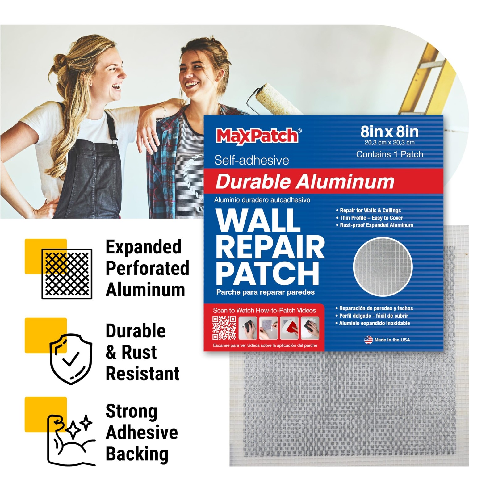 MaxPatch® 6 in. x 6 in. Aluminum Self-Adhesive Wall Repair Patch (3-Pack) &