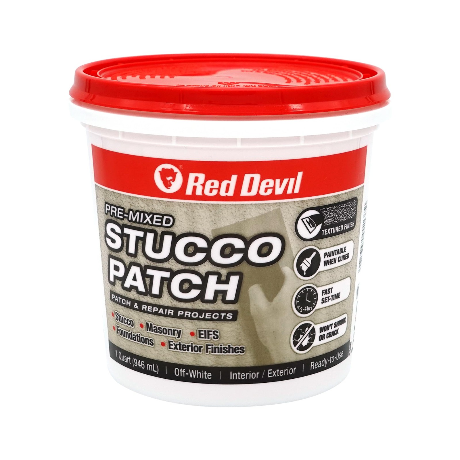 Red Devil Pre~Mixed Stucco Patch, Off White, Quart, 1 Pack