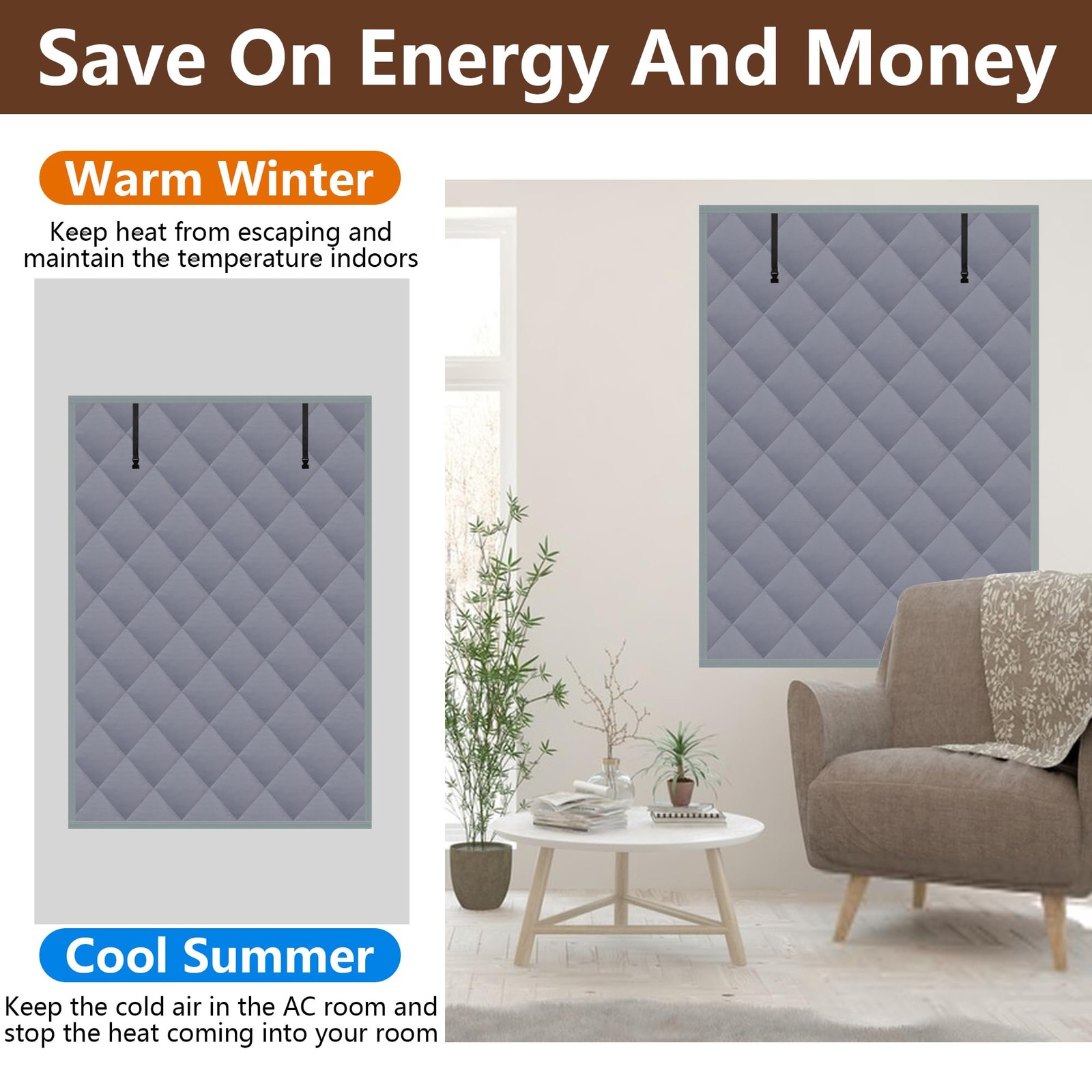3 Layer Winter Insulated Window Cover – 63″ x 47″ Oxford Thermal Insulated Wi…