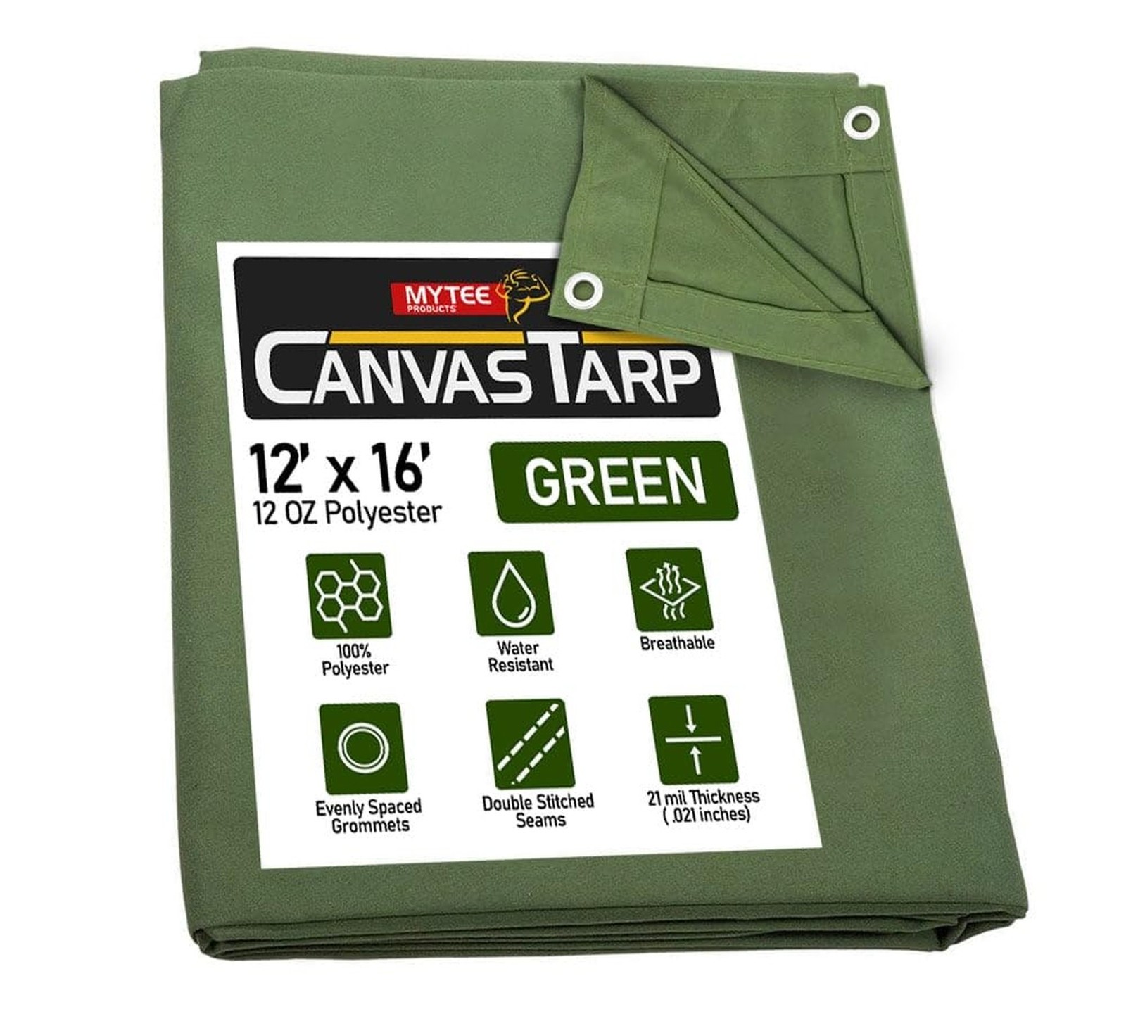 12′ x 16′ Green Canvas Tarp 12oz Heavy Duty Water Resistant 12′ x 16′