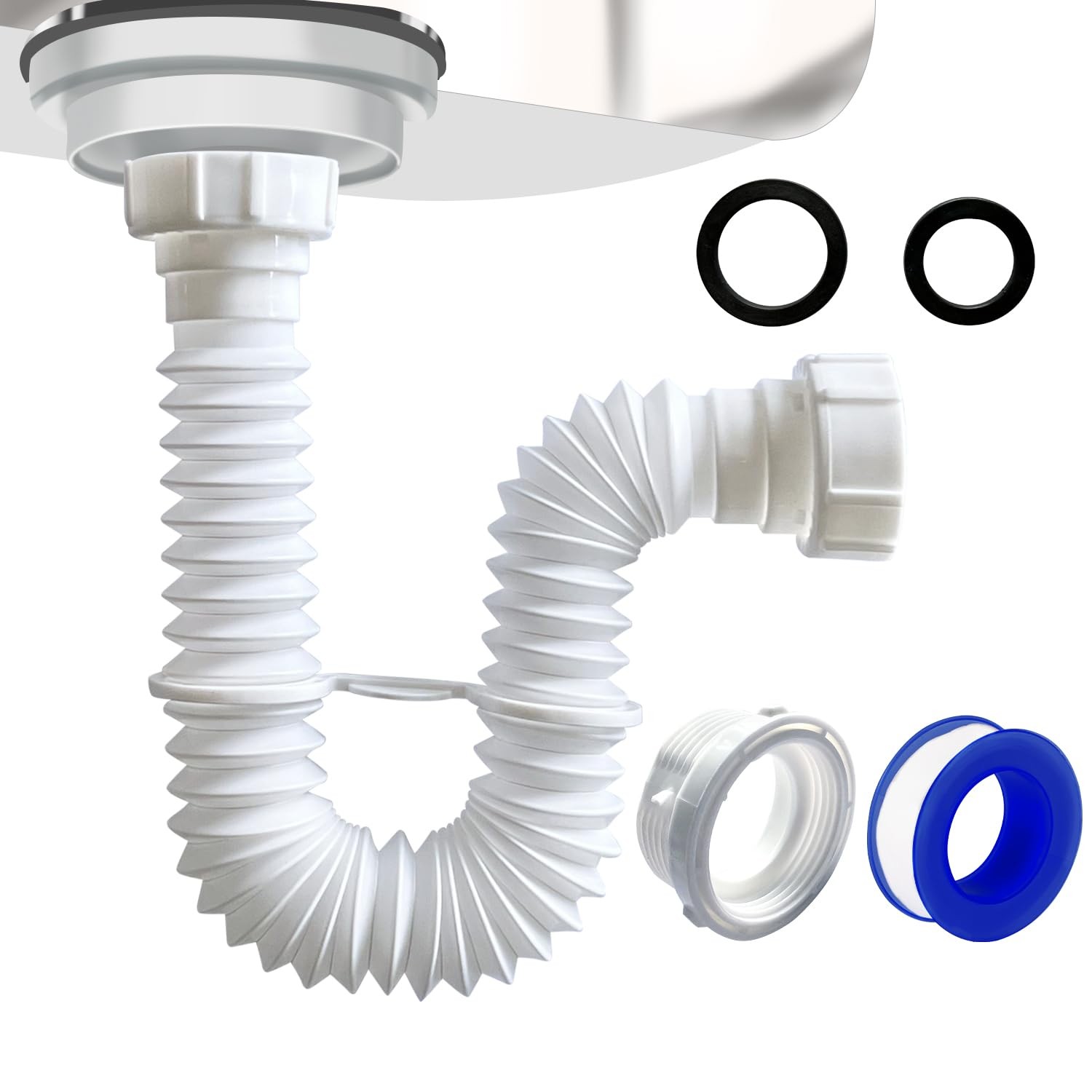 VIVIDA 1-1/2″ Sink Drain Pipe Kit, Flexible P 7.5″ to 17.7″, White