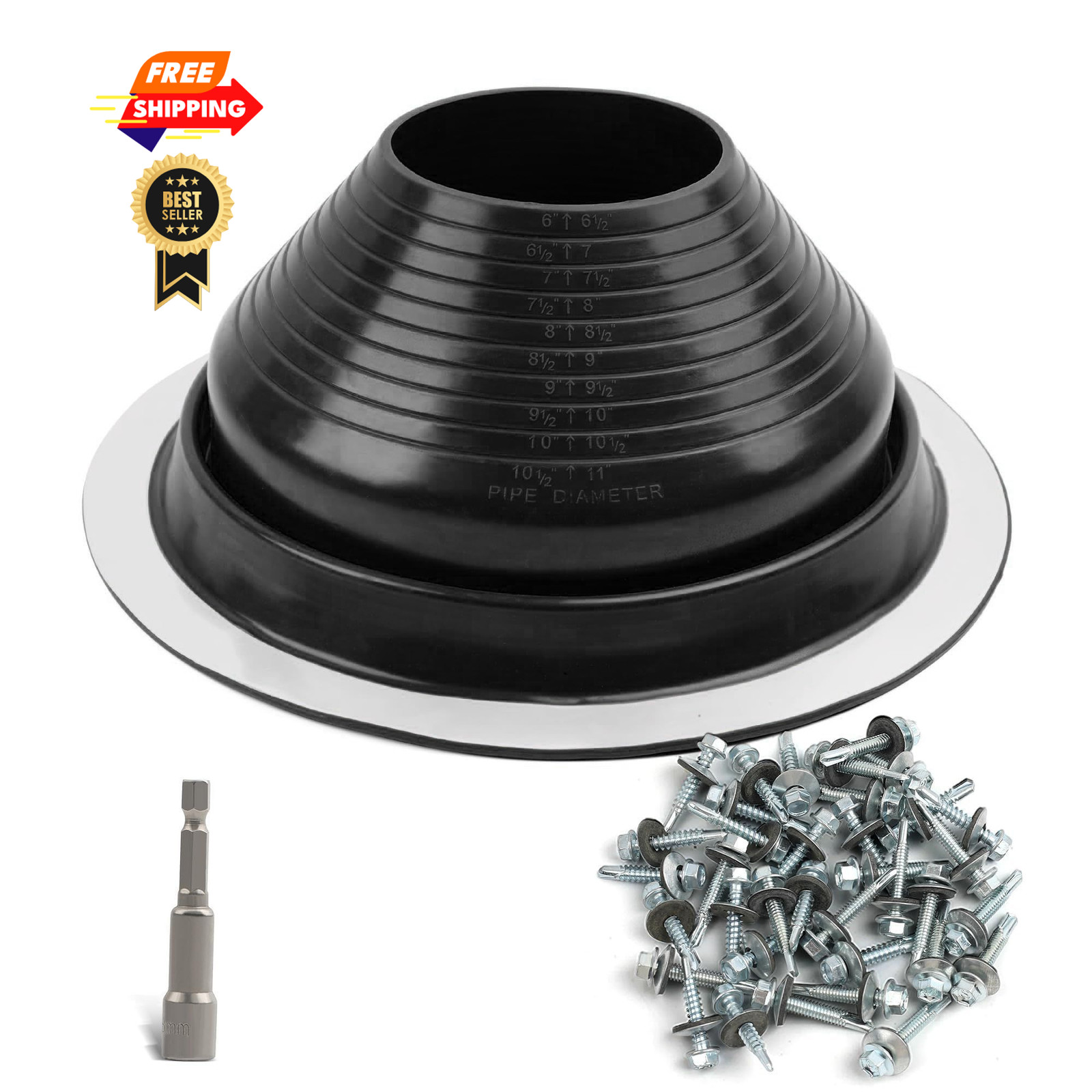 #7 High-Temp Silicone Roof Pipe Flashing Boot Black SRPF OD 6″-11″,