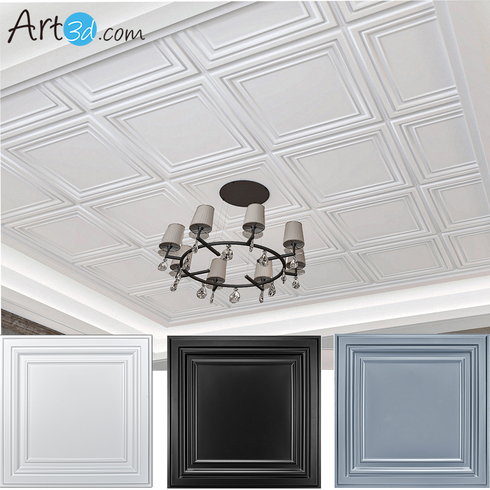 Art3d PVC Ceiling Tiles,Glue Up Plastic Sheet covering,24x24in,8 sq.ft (12Pcs)