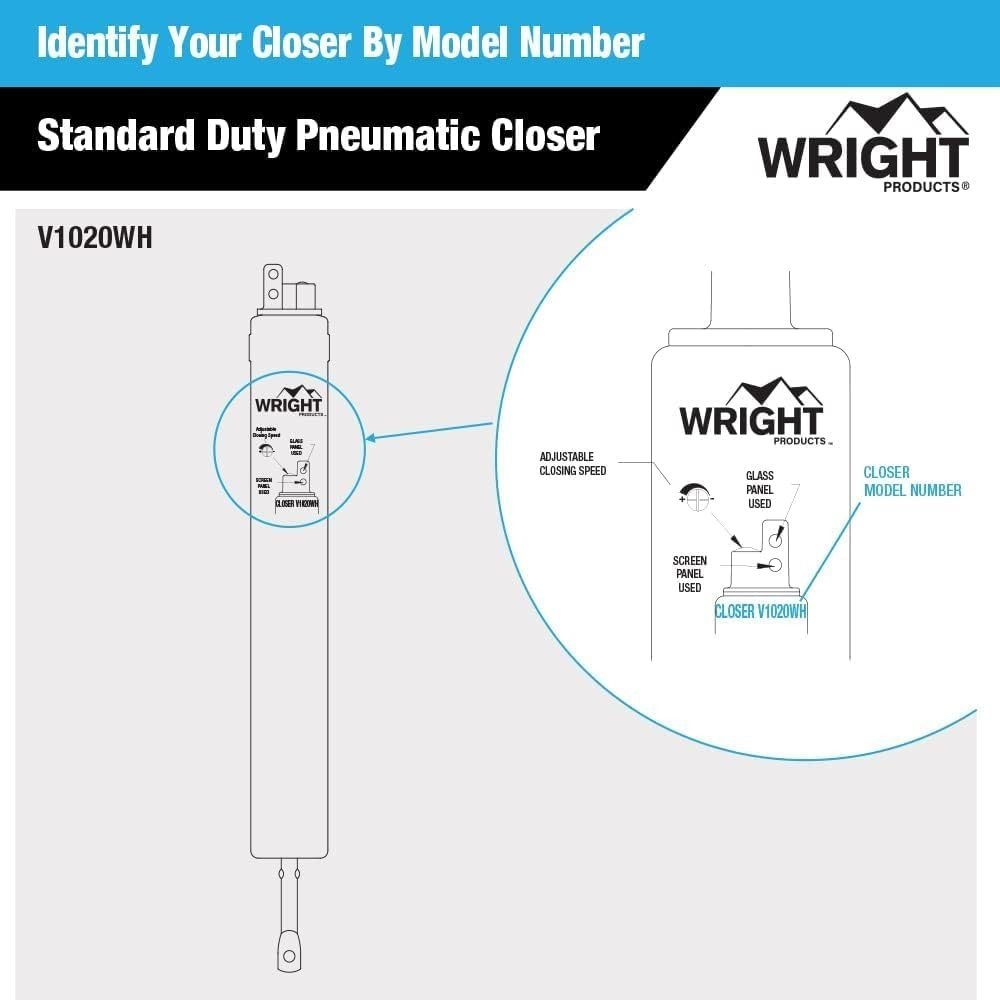 Standard Duty Pneumatic Screen & Storm Door Closer – Adjustable Closing Speed…