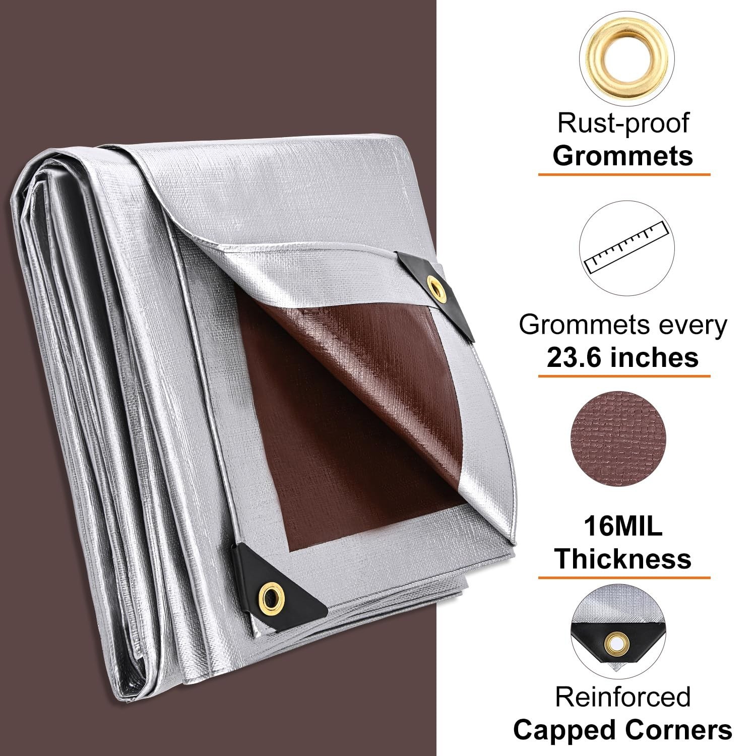 Tarp 6x8FT, 16 Mil, Waterproof Tarps Heavy Duty with Grommets Every 23.6″, Th…