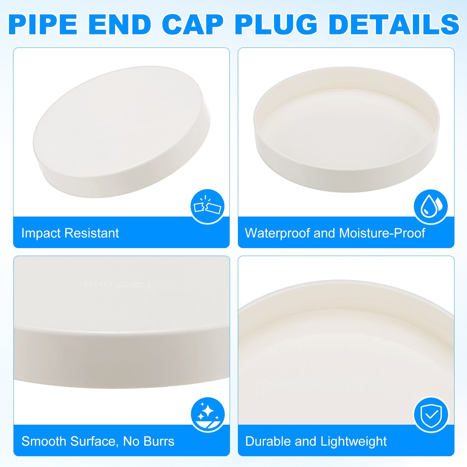 10-Pack PVC Pipe End Cap Plug, 4.9 Inch PVC Plug Coupling Pipe Fitting Socket