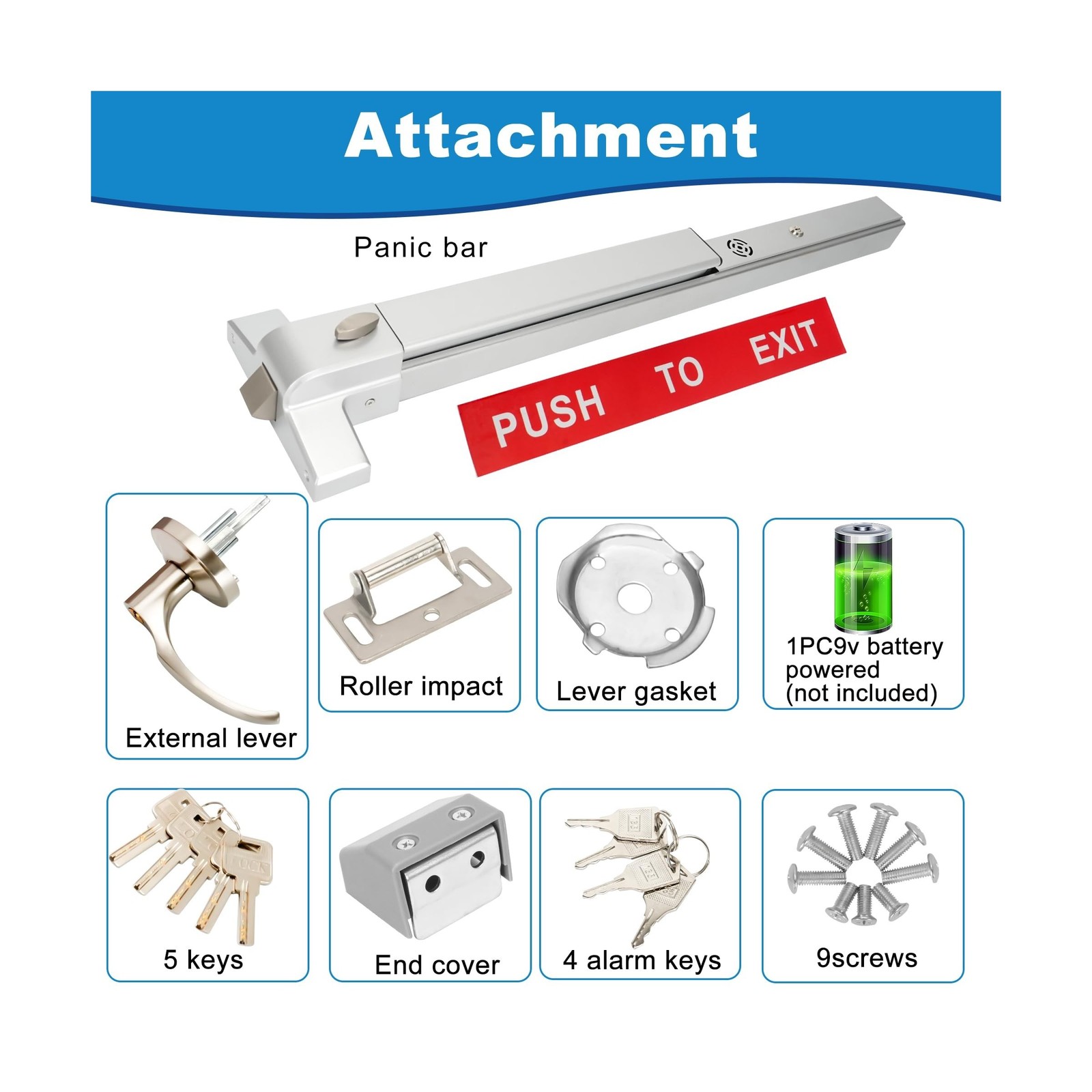 Commercial Door Push Bar Panic Exit Device with Exterior Lever with Alarm, 27…