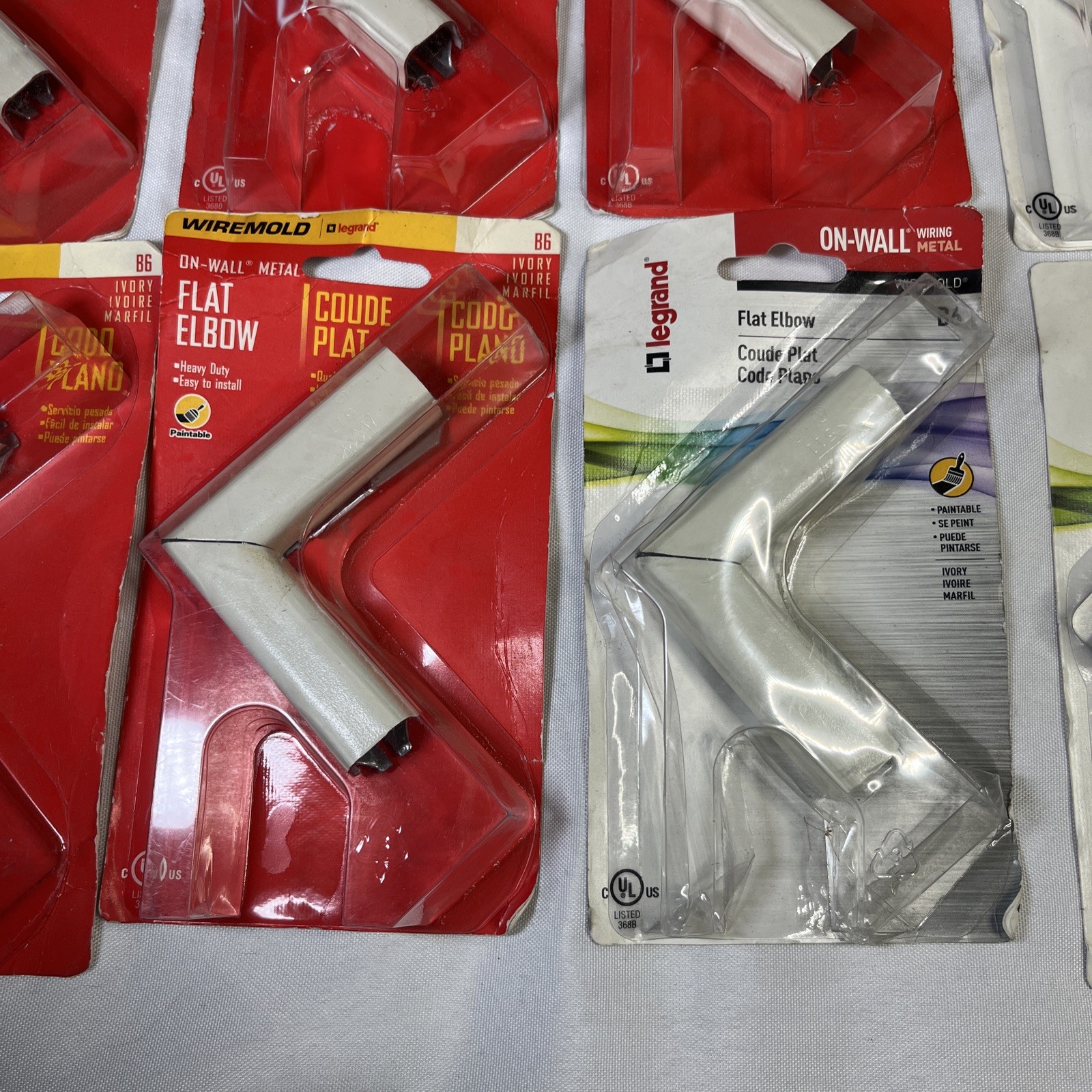 LOT OF 10 Legrand B6 Wiremold On-Wall 90-Degree Metal Raceway Flat Elbow Ivory