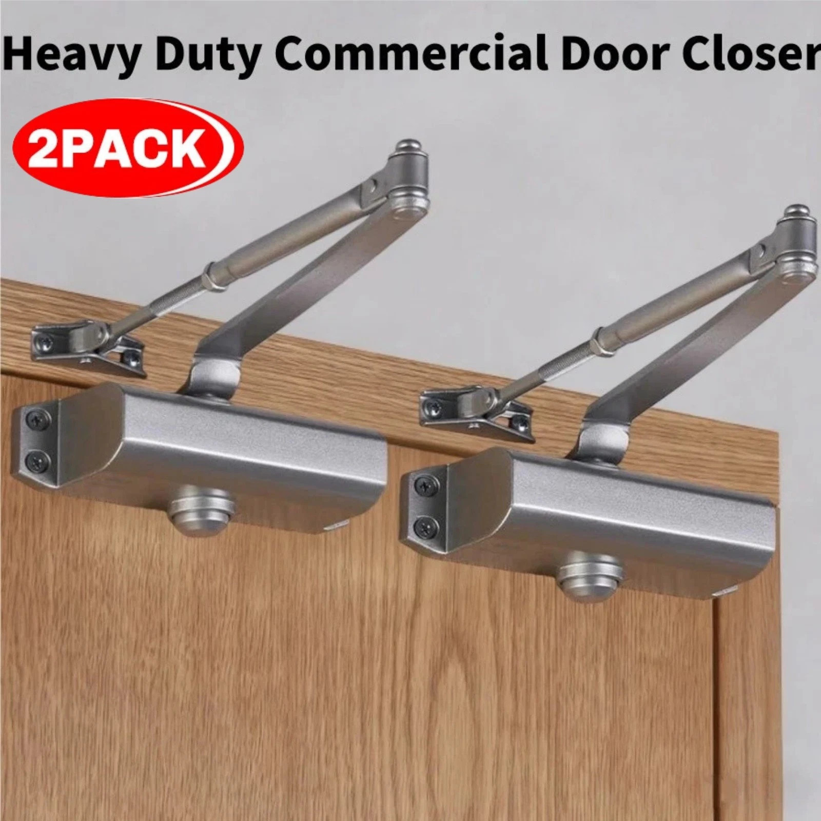 2 Pack 65-85 Kgs Size4 Commercial Door Closer Silver Aluminium Alloy Heavy Duty