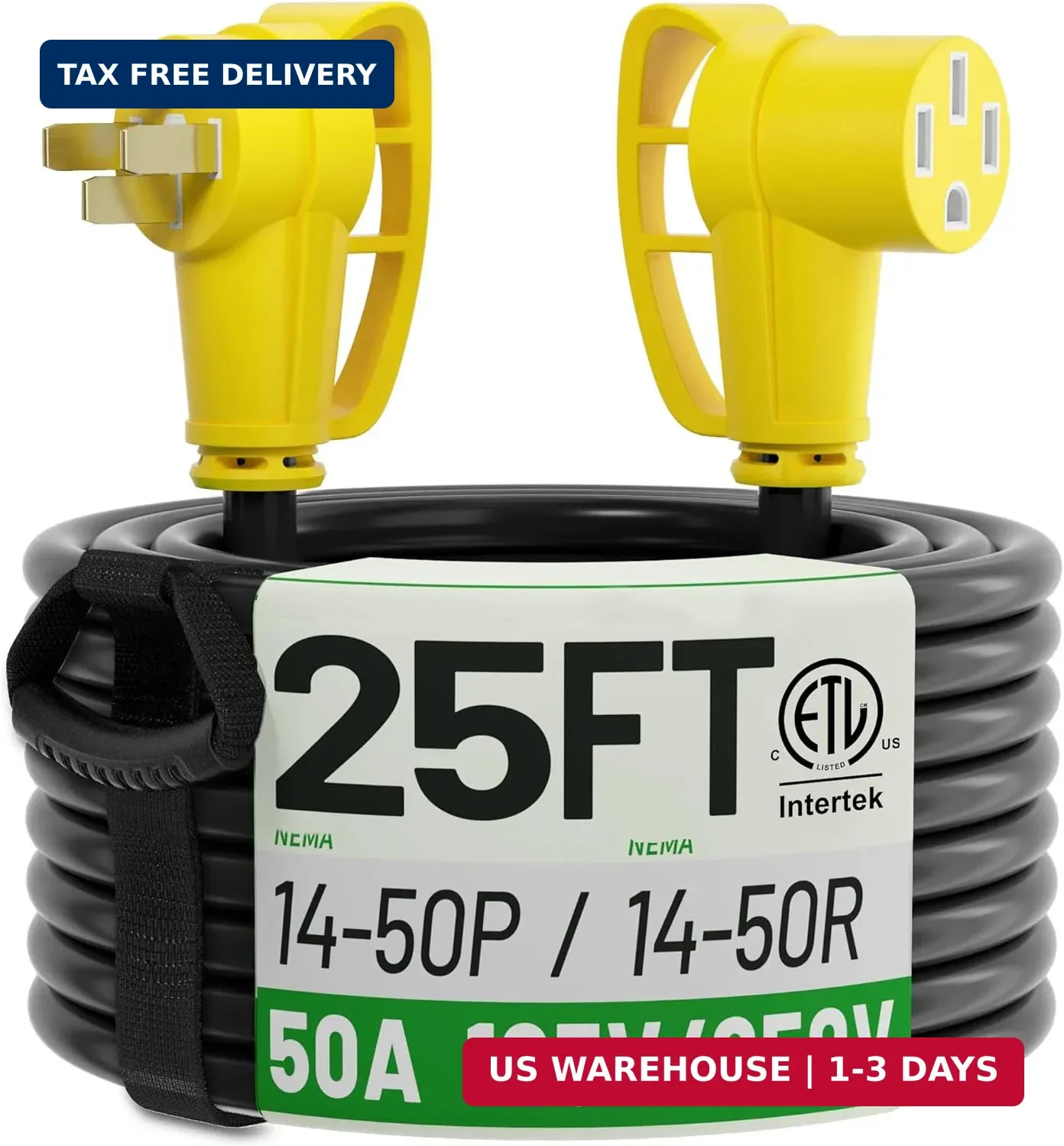 POWGRN NEMA 14-50P to NEMA 14-50R 25FT 50 Amp RV/EV Extension Cord Outdoor with