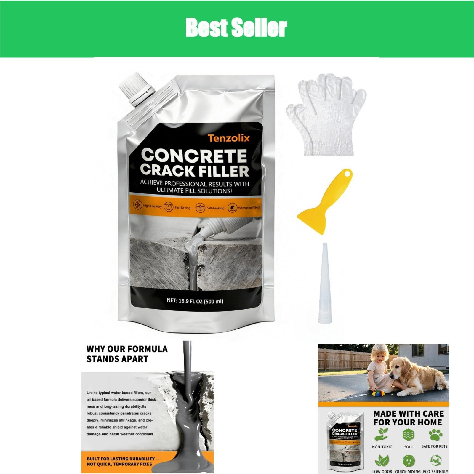 Tenzolix Concrete Crack Filler – Self-Leveling Sealant for Repair