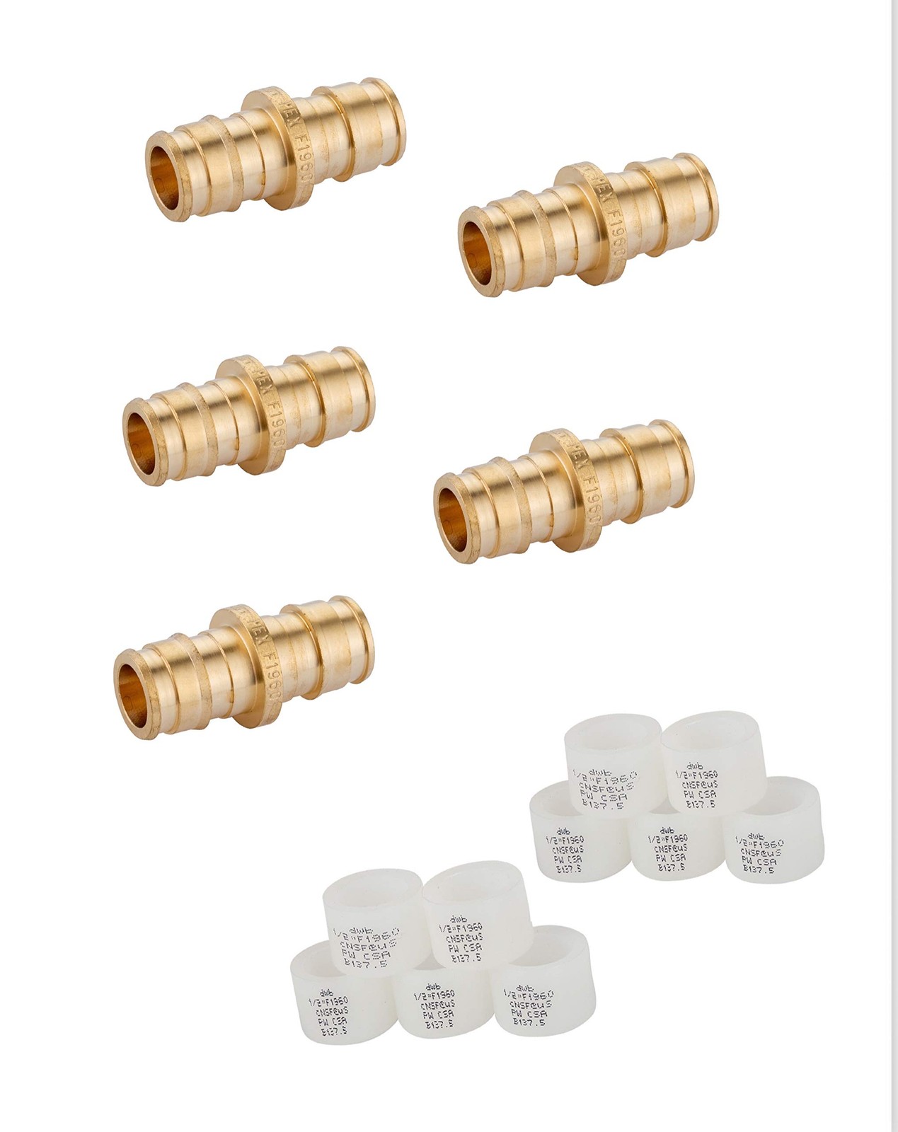 (Pack of 5 Sets) EFIELD Pex A 1/2″x 1/2″ Coupling Expansion Brass Fittings, A