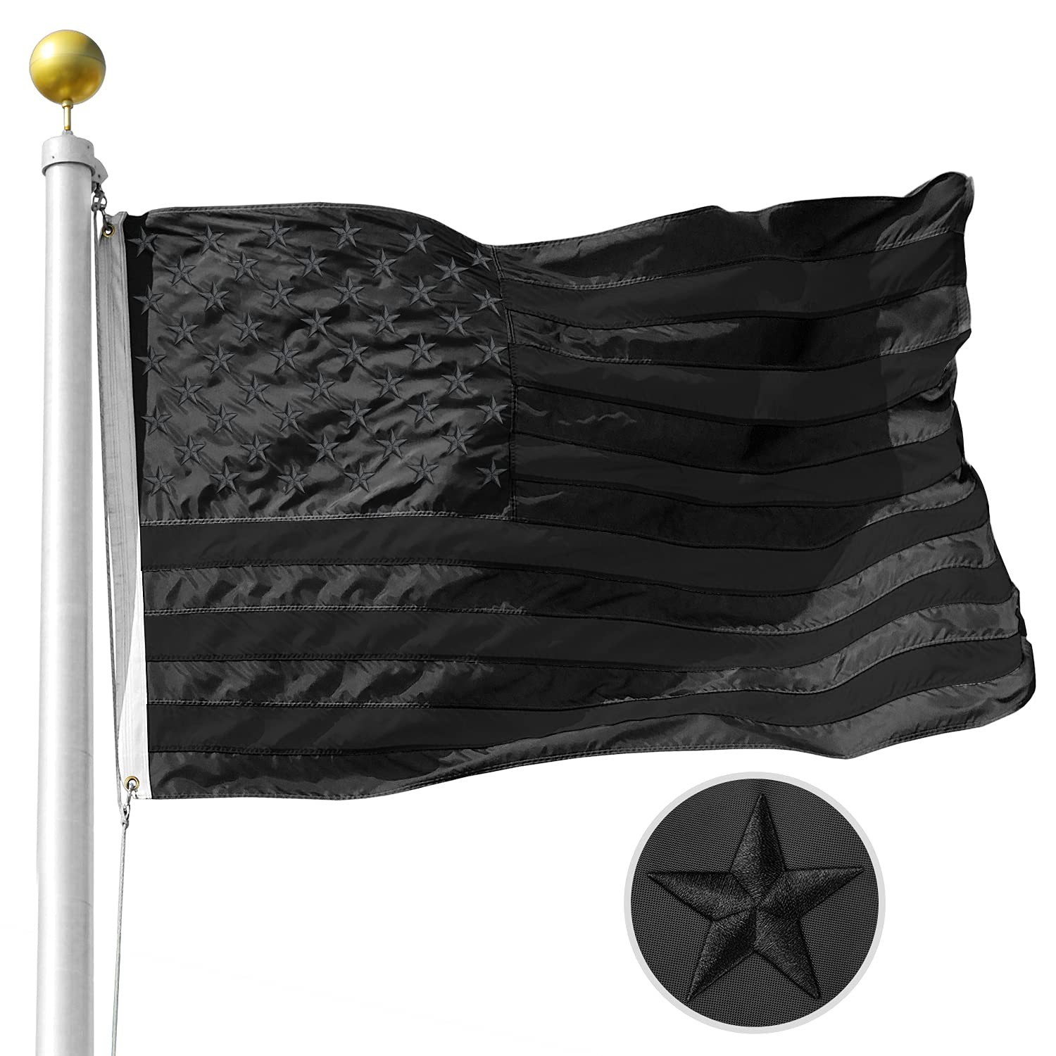 Black American Flag 4×6 Outdoor Heavy Duty – USA Flag 4×6 FT – With 50 Embroi…
