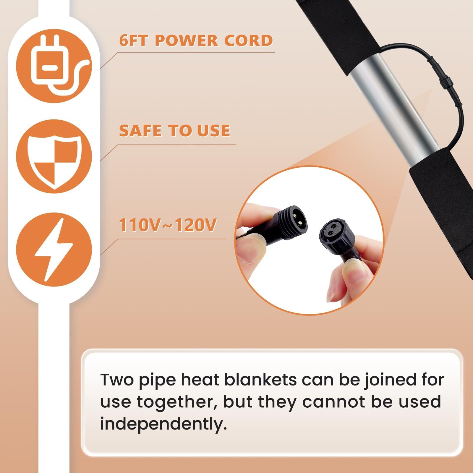 6 Ft 110 V~120 V Stickable Waterproof Pipe Heat Tape Blanket With 6 Ft Power Cor