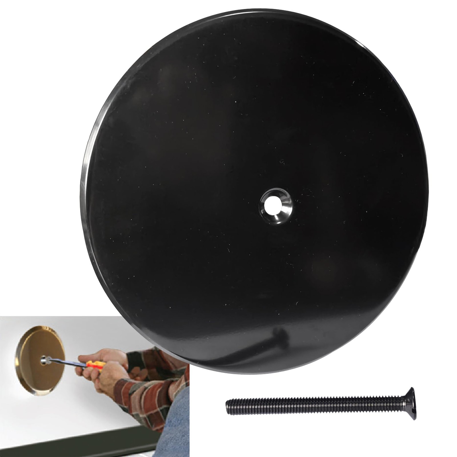 7″ Black Decorative Cleanout Access Covers Plate, Flat Design Cover and