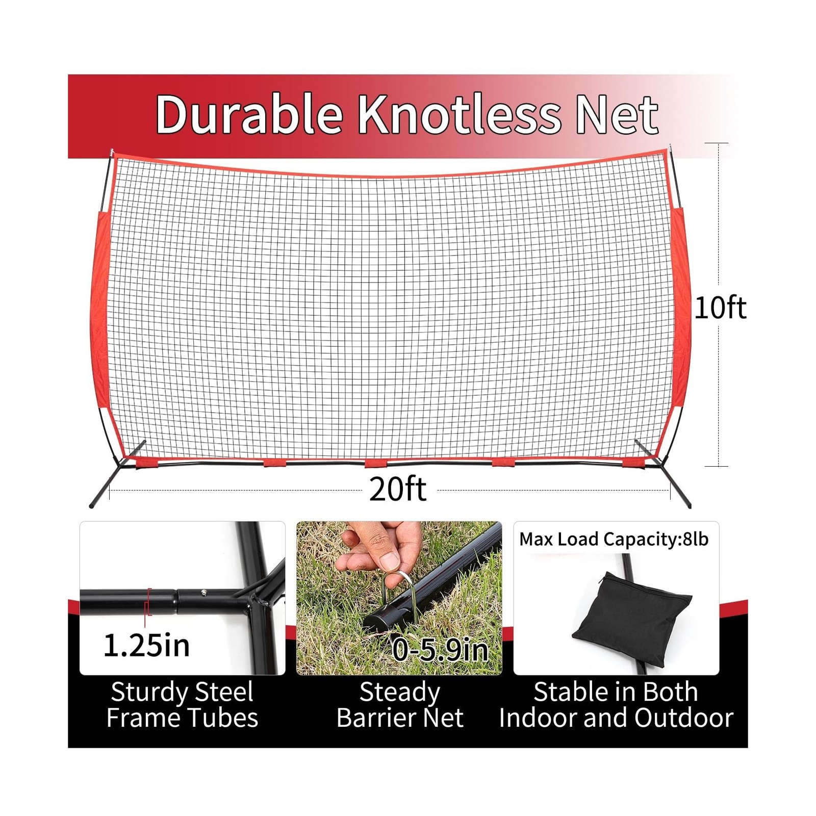 7×7/16×10/20x10ft Backstop Net, Ball Stop Net with Handbag,Fix Sports Net Bar…