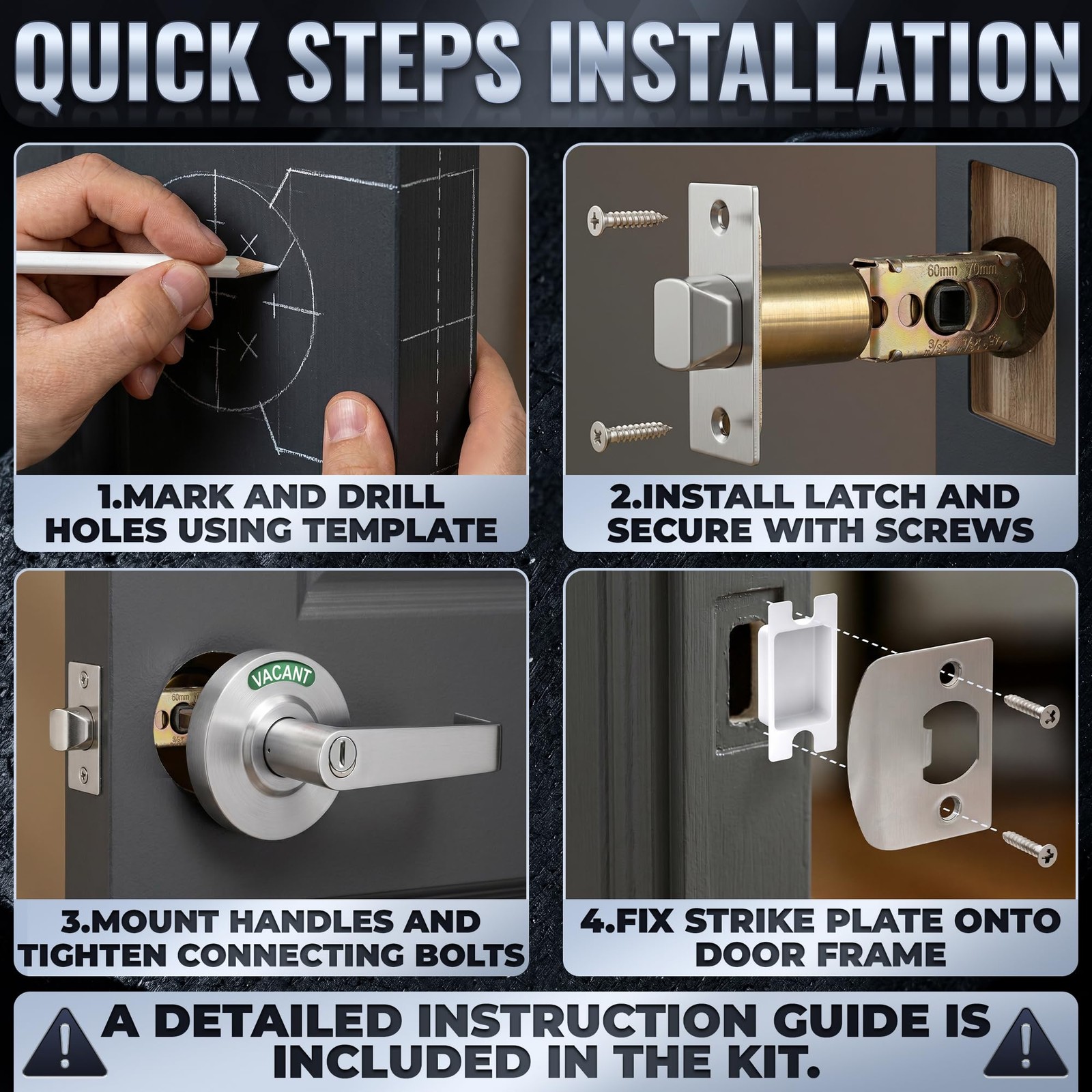 PalaYou Vacant Occupied Bathroom Lock, Bright Indicator, Stainless Steel
