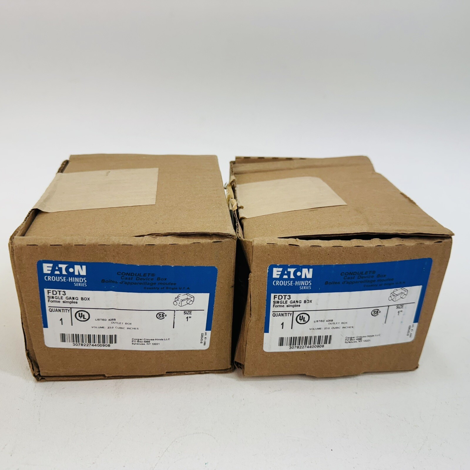2 PACK – EATON CORPORATION SINGLE GANG BOX – FDT3 1” (NEW IN BOX)