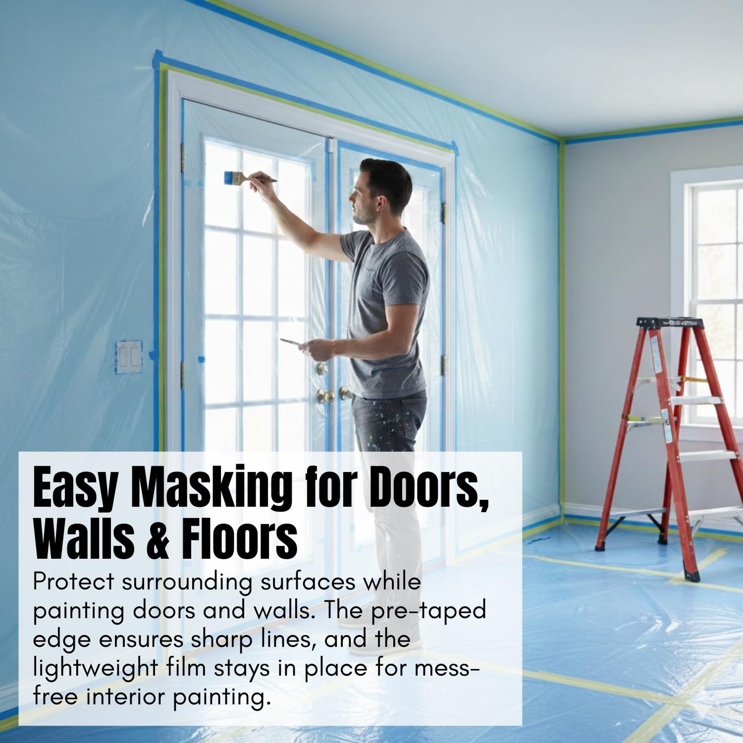 Pre-Taped Masking Film 35.4″ x 66′, Pack of 2 – 35.4 Inches X 66 Feet, BLUE