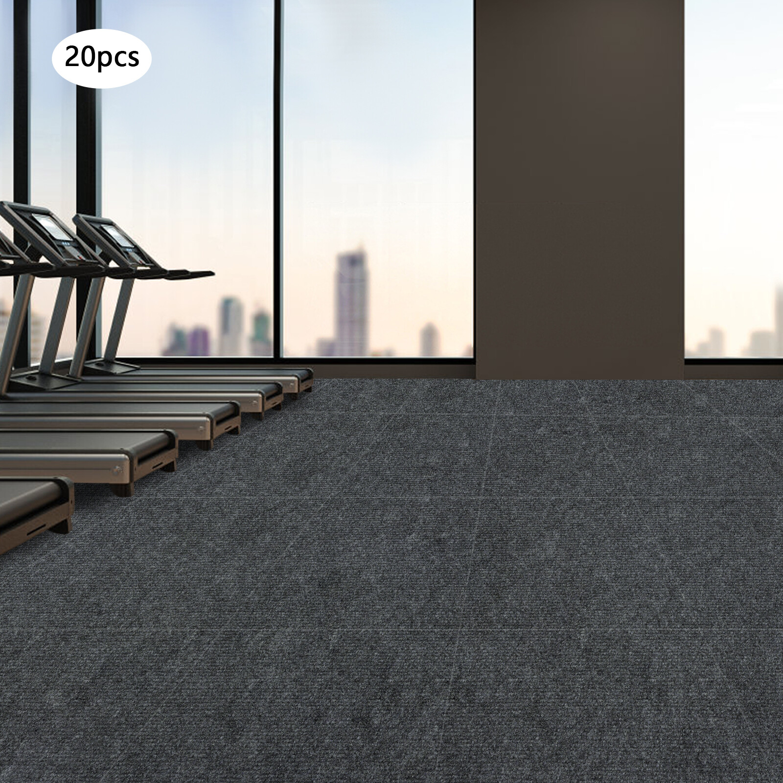 20pcs Peel and Stick Carpet Tile Self Adhesive Floor 60cm x60cm Dark Gray
