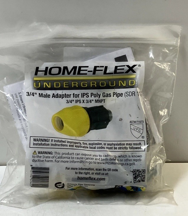 Home-Flex Underground Poly Gas Pipe Conversion Fitting Polypropylene Yellow 3/4″