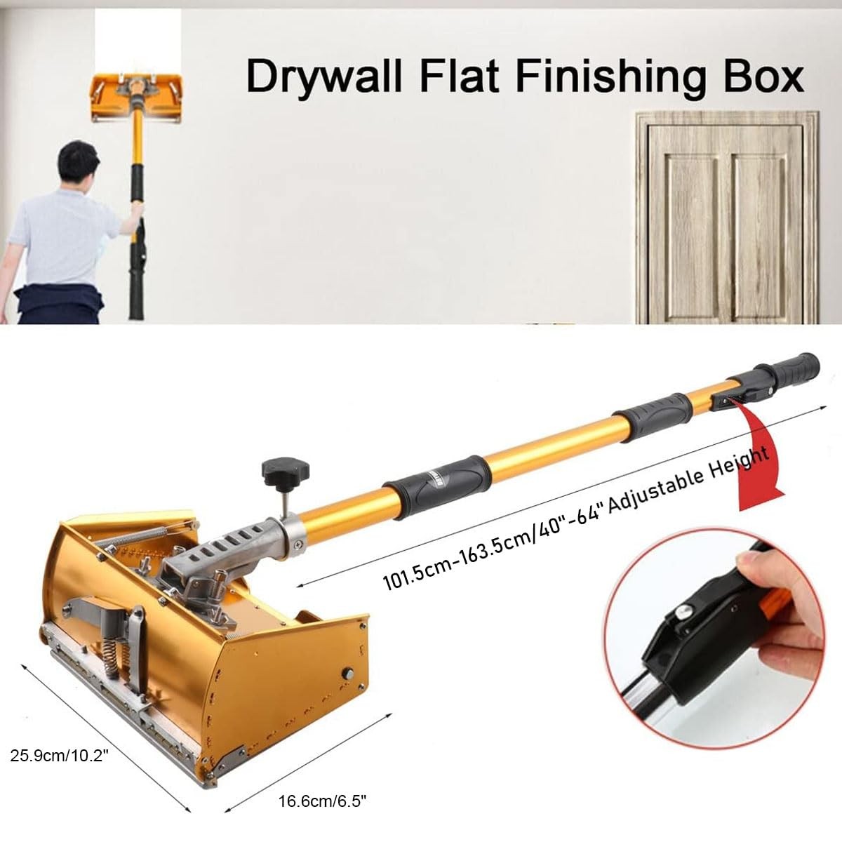 10 inch Drywall Flat Finishing with Extension Handle Adjustable Height 40”-6…