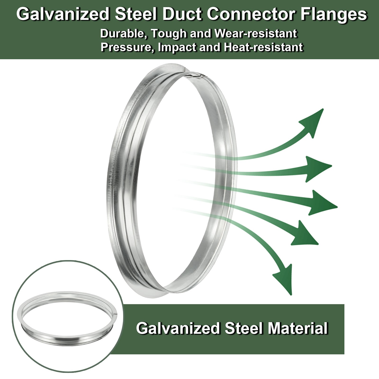 2 Pcs 12 Inch Round Galvanized Steel Duct Connector Flange, Silver Tone