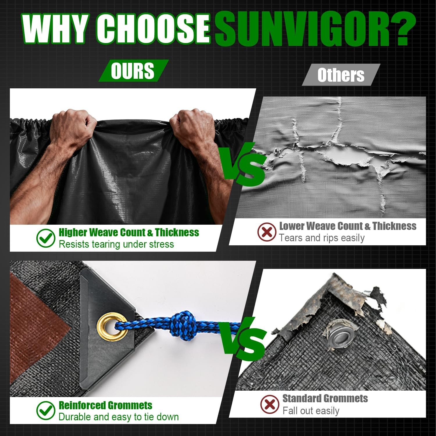 Sunvigor Tarp Waterproof 16x20Ft, Extra Thick 14 Mil Heavy Duty Tarp Cover, T…
