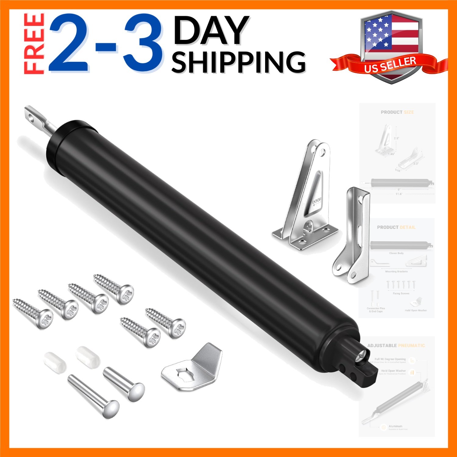 Storm Door Closer, Pneumatic Screen Door Closer, Adjustable Closing Speed, Sa…