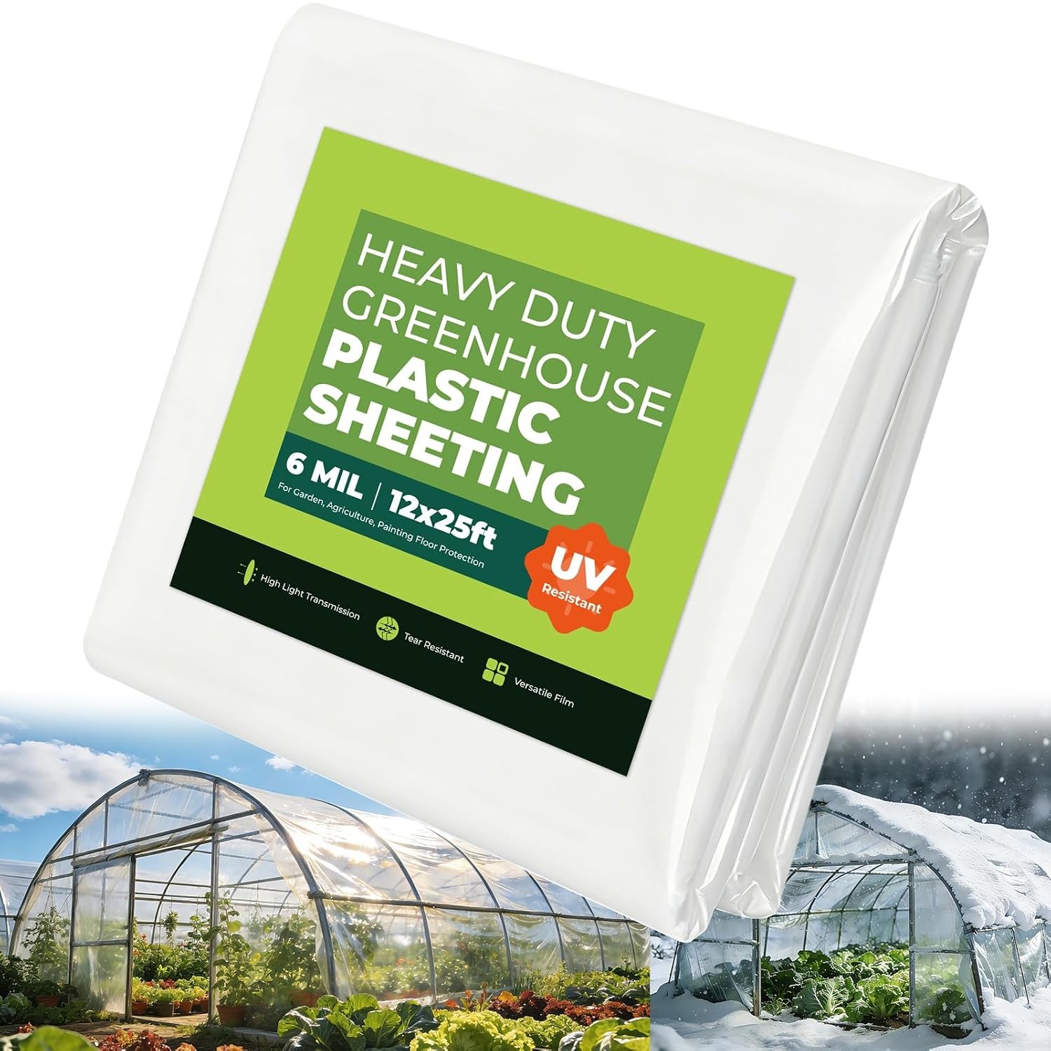 12×25 ft 6 Mil Heavy Duty Greenhouse Plastic Sheeting Film Covering Mil