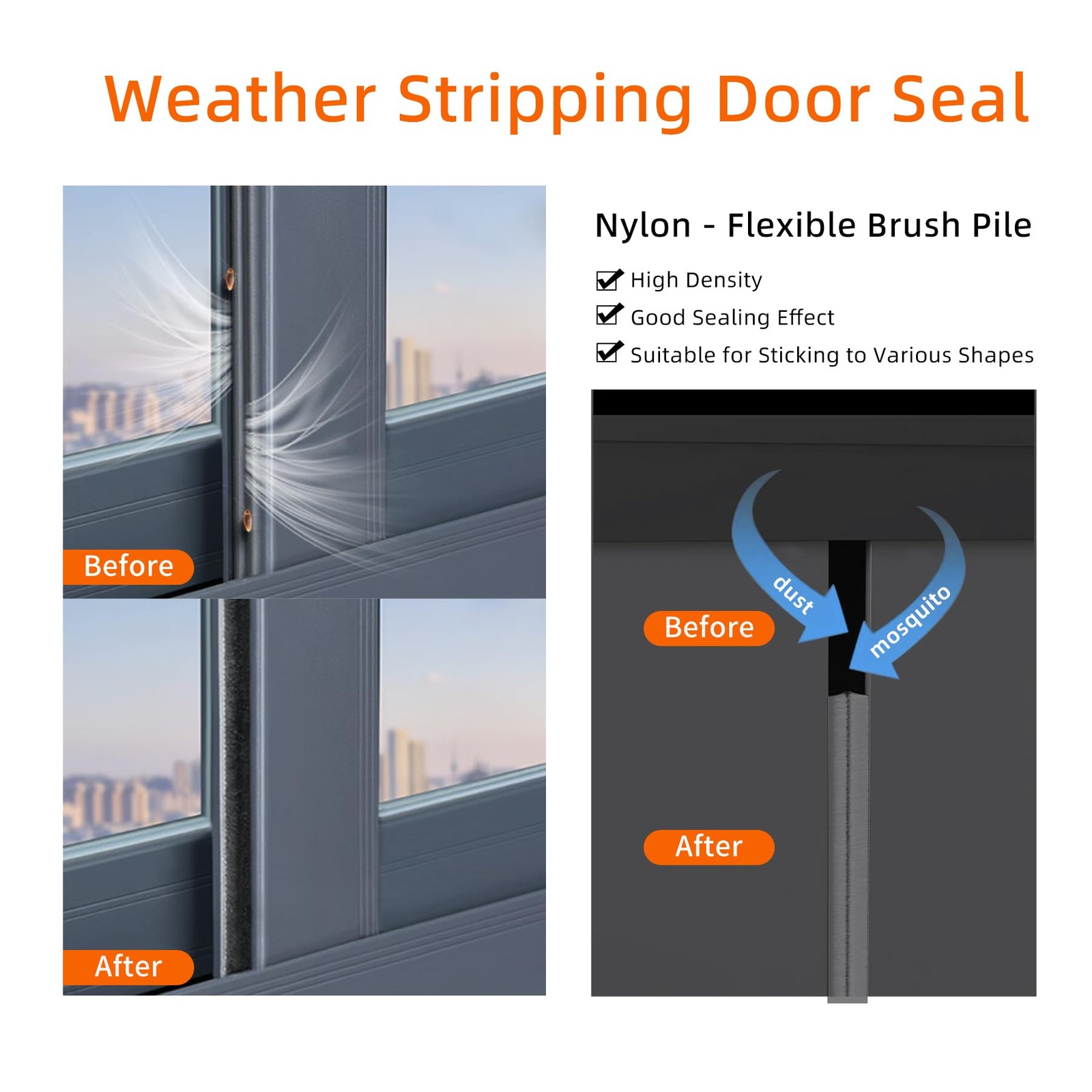 66 Feet Brush Weather 2Pack 33Feet x 0.2in x 0.35in Backing, Gray