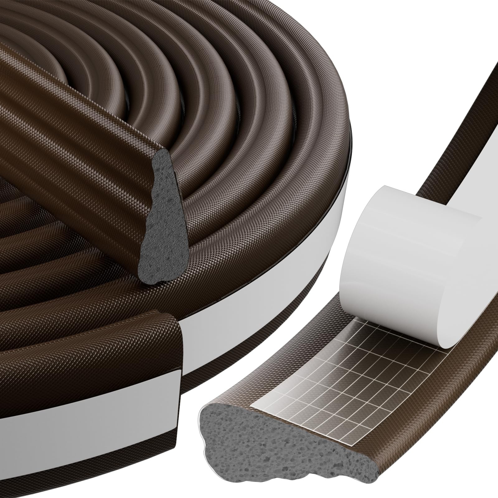 2Pcs×196″ Wedge Weather Stripping Door Seal Strip for 2Pcs×196″, Brown