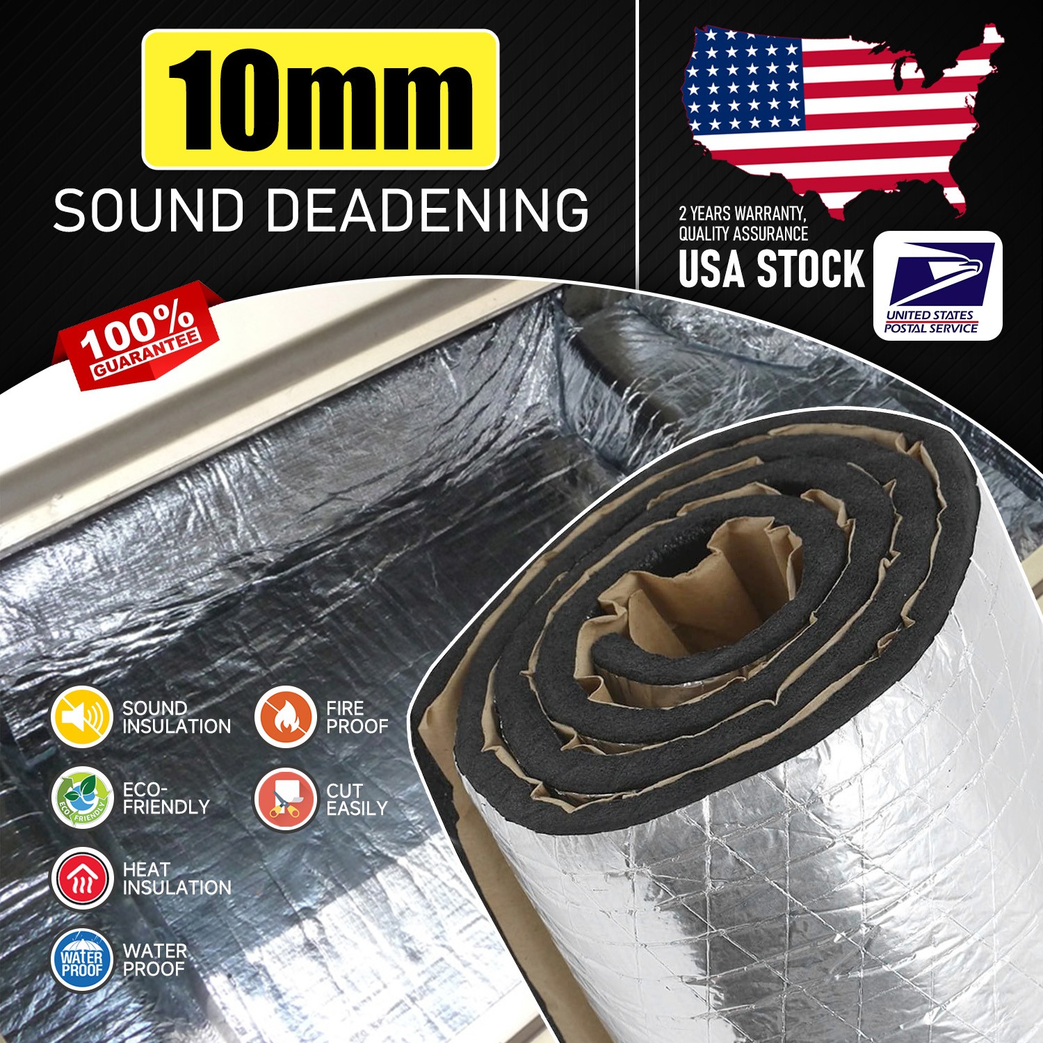 Fit For Inner wall of ventilation duct Sound Deadener shock absorption Mat 10mm
