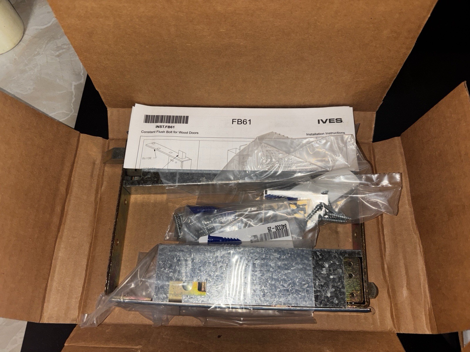 IVES FB61 Flush Bolt for Wood Doors, Zinc Silver Finish, Hardware Kit 870160-00