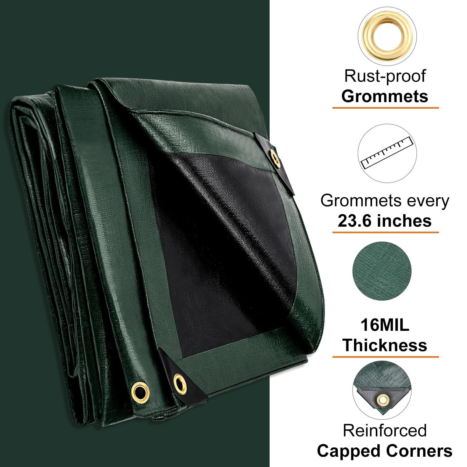 Large Tarp 12×20 FT 16 Mil Heavy Duty Waterproof Tarps Green | 420D Thick Pla…