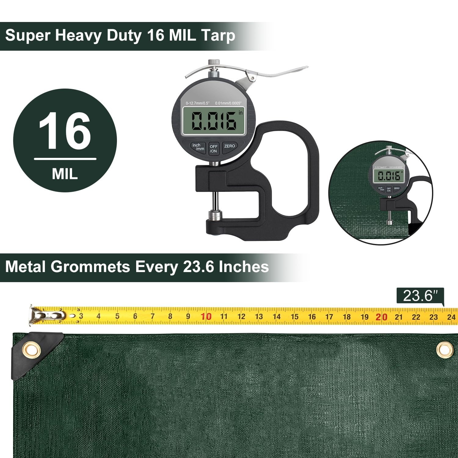 Large Tarp 12×20 FT 16 Mil Heavy Duty Waterproof Tarps Green | 420D Thick Pla…
