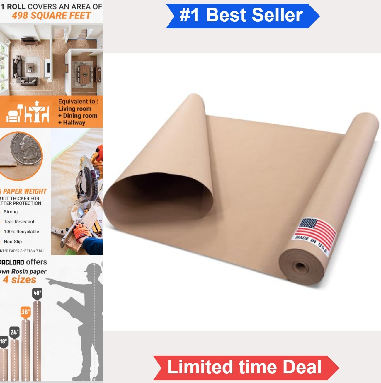 Floor Protection Rosin Paper 36 Inch 166 Feet 7 Mil Heavy Duty Painters Roll