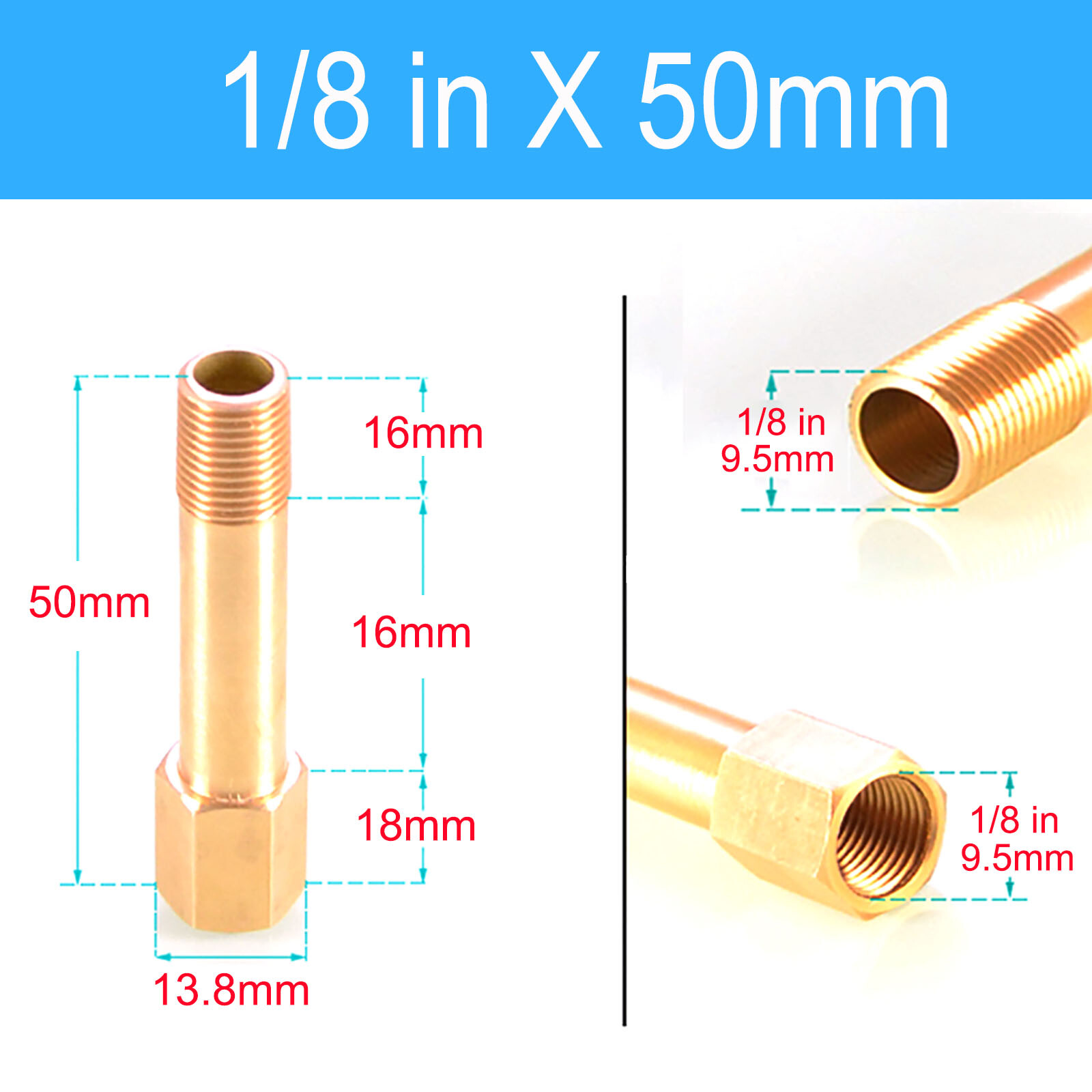 Brass Male To Female Pipe Fitting BSP Thread Extension Connectors 1/8″ 1/4″ 3/8″