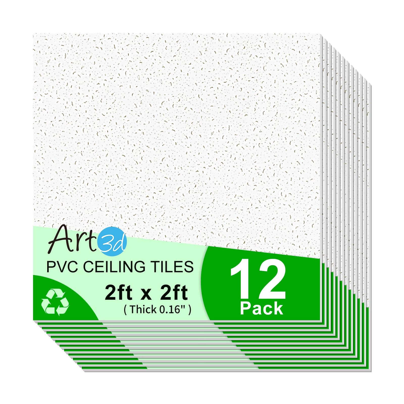 Art3D 24X24 Stucco Printed Drop Ceiling Tiles 2X2Ft Decorative Pvc Ceiling